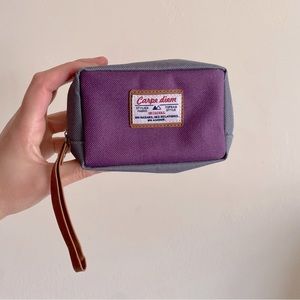 Small Purple and Grey Zipper Pouch with Stripe Lining